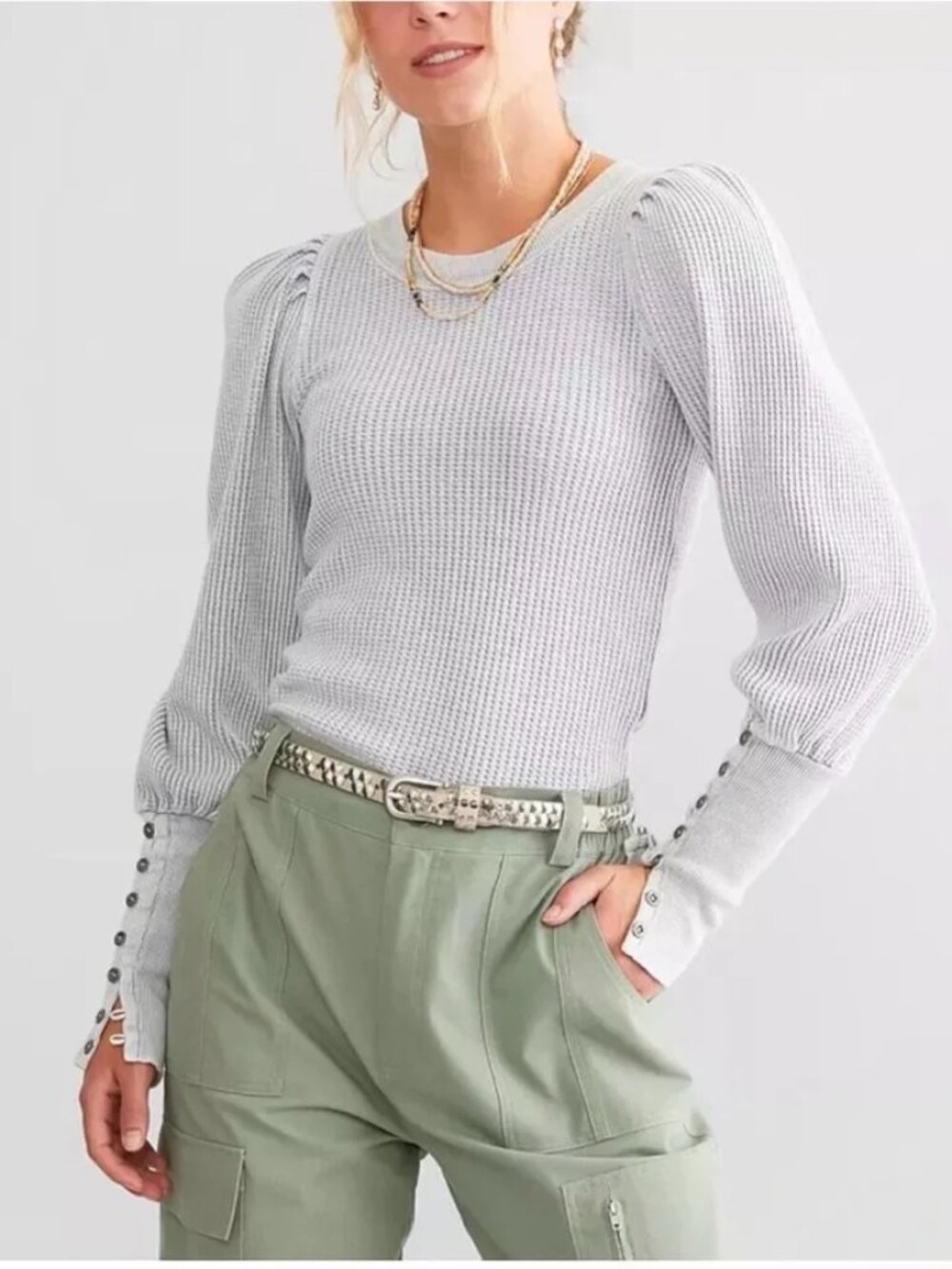 Free People FP One Wesley Thermal Top Long Sleeve Scoop Neck Blouse M